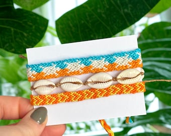 Coral Reef Love Stack Handwoven Cotton Friendship Bracelet Set: Minimalist Boho Jewelry