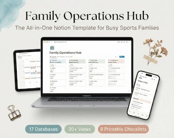 Sports Family Planner Notion Template 2027 | Practice Schedule, Carpool, Meals, Chores