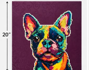 Color Pop French Bulldog Pixel Mosaic Art, 20x20 Original Dog Wall Art, Handmade Paint Sample Artwork, Modern Pet Portrait Decor