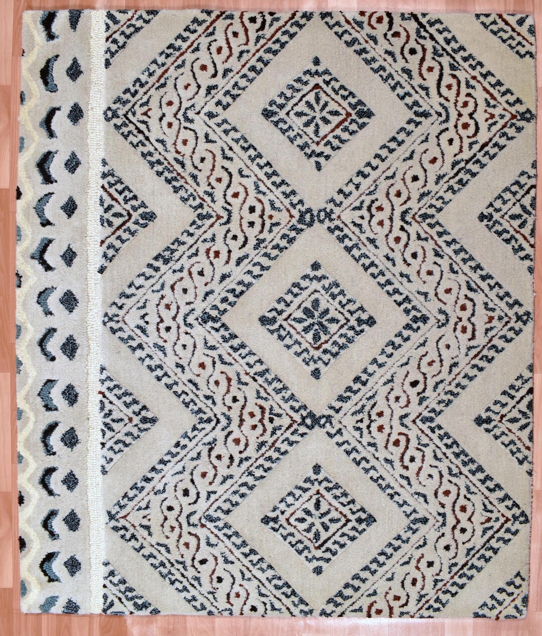 Gabbeh Diamond Pattern Tribal Gabbeh Rug, Ivory Diamond Pattern Wool Rug, Handmade Boho ...