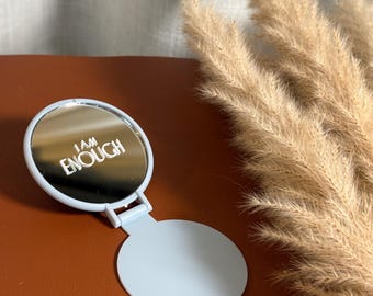 Espejo compacto con afirmación personalizada: regalo personalizado de autocuidado con cita positiva para mujeres.