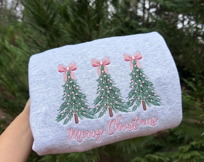 Christmas Tree Coquette Bow Embroidery Design, 4 Sizes, Instant ...