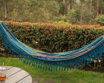 Handmade Ecuadorian Natural Cotton Hammock, Indoor Outdoor Patio BOHO Hammock - Single And Double - Flecos Option - Free Shipping