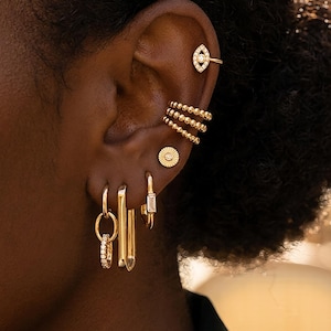 Dainty Gold Filled CZ Oval Link Drop Hoop Cuff Multiple Earrings Set for Women Flower Hypoallergenic Flat Back Stud Earrings Stack