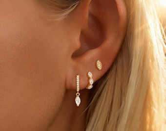 WaterProof Dainty Gold Filled dangle earrings set cubic zirconia hoop earrings stud earrings everyday earring stack