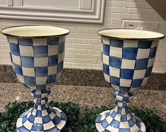 MacKenzie-Childs Royal Check Enamel Vases (specifically the "Tall Vase" or "Pedestal Tabletop Urn" style)