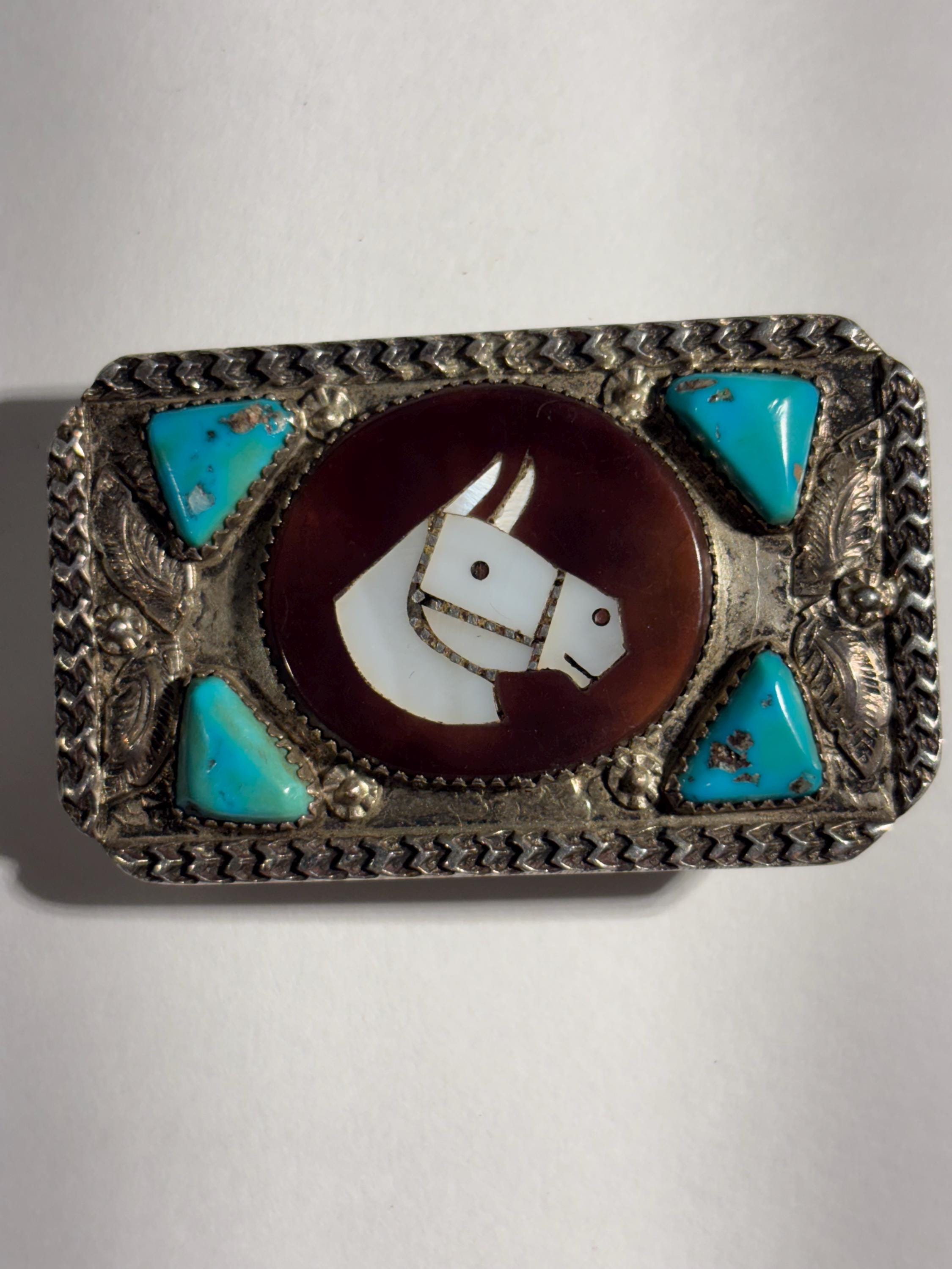 Vintage Sterling Silver Zuni Navajo C. Dishta Inlay Belt Buckle Southwest Zuni Belt Buckle - Etsy main image 4