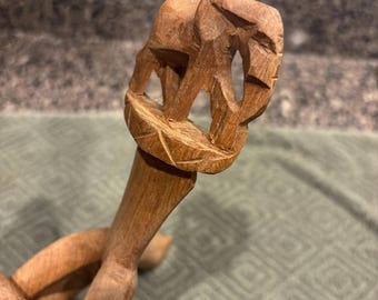 Vintage Hand Carved Wooden Elephant Trivet Stand | African Folk Art Safari Decor | Boho Rustic Centerpiece Sculpture