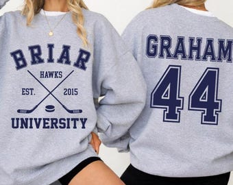 Felpa con cappuccio Graham 44 della Briar University, girocollo fuori dal campus, maglietta Hockey Romance, felpa Briar U, hockey nel campus