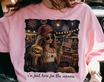 Funny Doll Face 4th of July Comfort Color Shirt, Just Here For the Wieners Tee, USA 250th Anniversary Sublimation