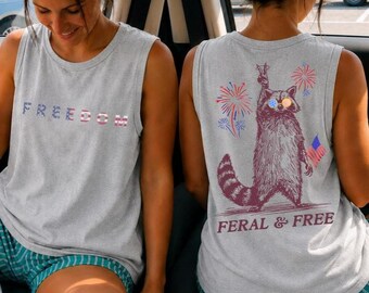 Feral And Free Opossum Tank Top, Funny Patriotic Possum Tee, 4th Of July Graphic Shirt, Vintage USA Freedom Comfort Colors Tee