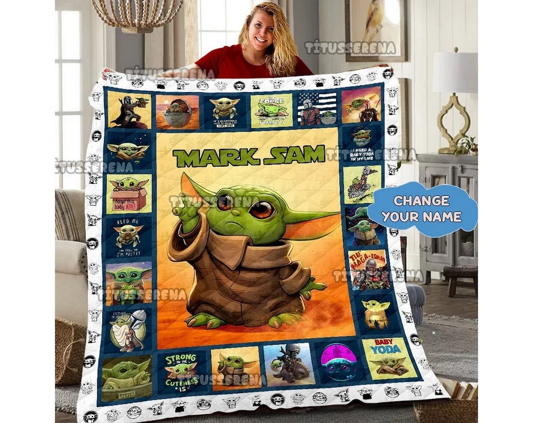 Personalized Baby Yoda Grogu Quilt Fleece Blanket Baby Yoda Etsy