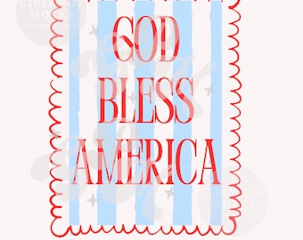 Preppy God Bless America PNG, Preppy Minimalist 4th of July Design, Striped Background PNG (Digital File)