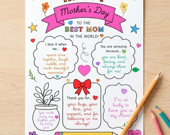 Mother’s Day Coloring Card Printable | Editable DIY Kids Gift | Happy Mother’s Day Craft