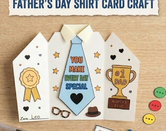 Father's Day Shirt Card Craft | DIY Coloring Activity for Kids | Printable PDF