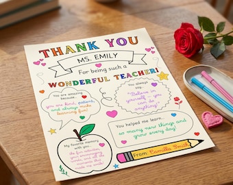 Teacher Appreciation Coloring Page | Thank You Printable | Editable Kids Gift | Instant Download