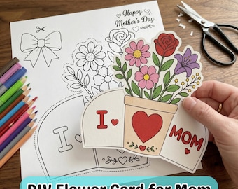 Mother’s Day Flower Card Craft | Preschool Coloring Activity | Printable PDF Download