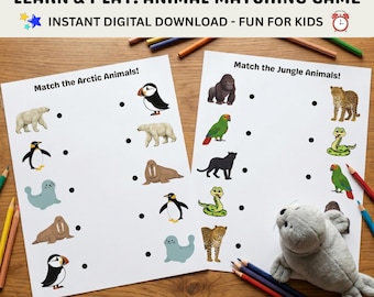 Animal Matching Game for Kids | Preschool Printable Learning Activity | Instant Download