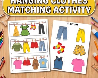 Hanging Clothes Activity | Clothes Matching Game | Preschool Kindergarten Printable PDF