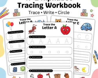 Alphabet Tracing Workbook A–Z | Trace, Write & Circle | Uppercase and Lowercase Letter Practice | Printable PDF