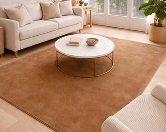 Hand Tufted Wool Area Rug | Camel Brown Modern Carpet For Living Room