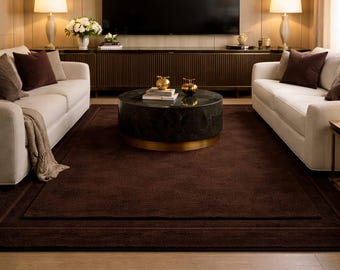 Hand Tufted Wool Area Rug | Soft Brown Border Modern Carpet