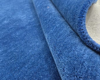 Hand Tufted Wool Area Rug | Soft Royal Blue Modern Carpet for Living Room