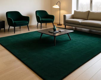 Hand Tufted Wool Area Rug | Luxurious Dark Green Modern Carpet For Living Room