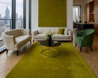 Hand Tufted Wool Area Rug | Olive Green Modern Carpet