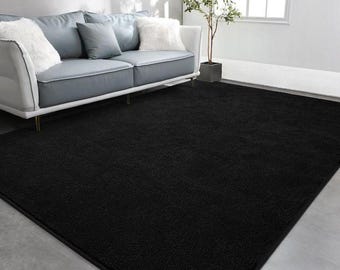 Hand Tufted Wool Area Rug | Dark Black Modern Carpet for Living Room, Bedroom Rug