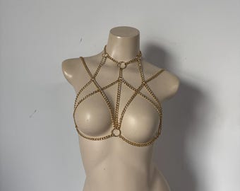 Goldener Körperketten-Gurt für Festival-Outfits, Körperschmuck für Rave-Kleidung, exotische Tanzkleidung oder Weihnachtsfeier