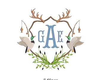 Stockente Entenjagd Wappen Monogramm Stickdatei | Maschinenstickdatei