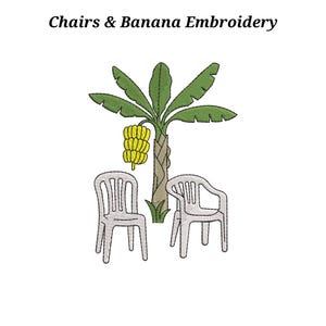 DTMF Chairs and Banana Plant Embroidery Design | Tropical Puerto Rico Machine Embroidery File
