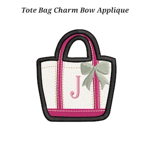 Tote Bag Charm Bow Applique Tag Embroidery Design | ITH Coquette Bag Tag Machine Embroidery File