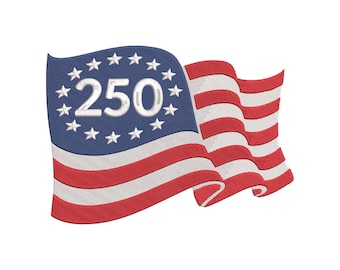 250-jarig jubileum Amerikaanse wapperende vlag borduurontwerp | 1776-2026 Patriottische vlag van de VS machineborduurbestand