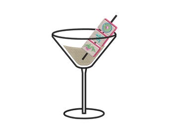 Preppy Mahjong Martini Glass Embroidery Design | Cocktail Machine Embroidery File