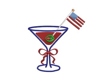 Wzór haftu Martini z flagą USA | Plik do haftu maszynowego z motywem patriotycznego koktajlu z okazji 4 lipca