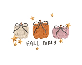 Herfst girly pompoen borduurwerk ontwerpen | Schattig Bow Pumpkin Machine Borduurbestand | Coquette herfststeek