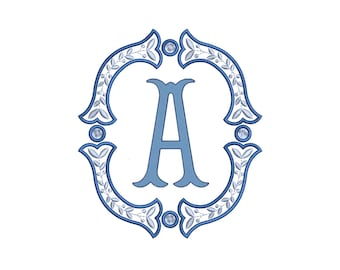 Fishtail Applique Chinoiserie Monogram Frame Embroidery Design | Machine Embroidery File