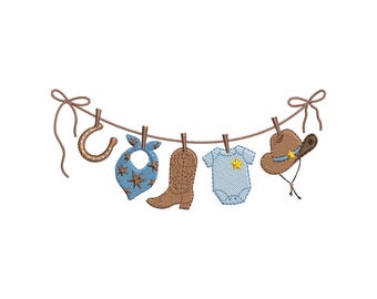 Western Baby Boy Stickdatei | Rodeo Baby Cowboy Maschinenstickdatei