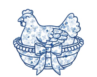 Vintage Hen on a Nest Applique Embroidery | Farmhouse Chicken Mother Hen | Grandma Core Retro Stitch | EMB File