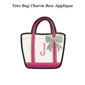 Tote Bag Charm Bow Applique Tag Embroidery Design | ITH Coquette Bag Tag Machine Embroidery File