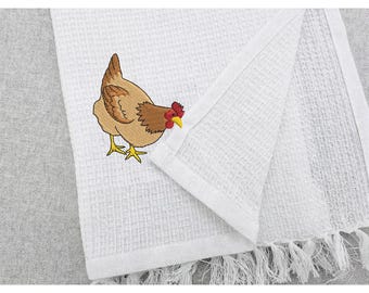 Zabawny wzór haftu kurczaka | Plik maszynowy do kuchni w stylu farmhouse
