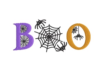 Halloween Boo borduurpatroon | Spinnenweb Boo borduurpatroon voor de borduurmachine | Spookachtig spook