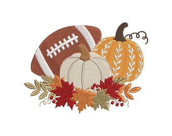 Football Pumpkin Embroidery Design | Fall American Football Machine Embroidery File | Game Day Autumn Stitch Design