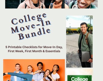 College Move-In Bundle | 5 Printable Checklists (Digital Download)