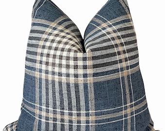 Fodera per cuscino decorativo a quadri blu navy, intrecciata, in stile rustico, per la casa.