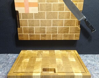 High-tech Handmade Oak End Grain Cutting Board - England — Unique Kitchen Gift - 40-43x30x4cm