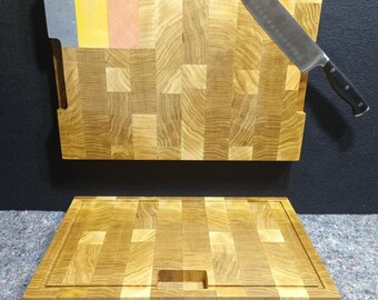 High-tech Handmade Oak End Grain Cutting Board - Belgium — Unique Kitchen Gift - 40-43x30x4cm