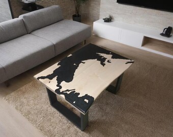 Handmade Sycamore Maple Coffee Table – Epoxy Resin Inlay, Solid Wood